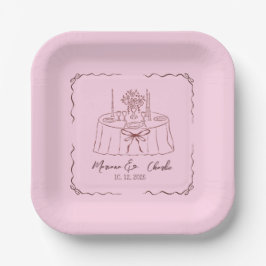Roze Whimsical Handgetekende Geïllustreerde Huweli Papieren Bordje