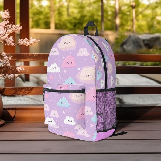 Roze Whimsical Happy Clouds gepersonaliseerd Bedrukte Rugzak