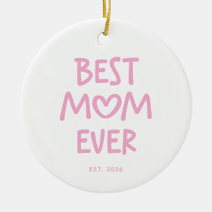 Roze Whimsical Hart Beste Moeder Ooit Keramisch Ornament