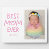 Roze Whimsical Hart Typografie Beste Moeder Ooit Fotoplaat (Voorkant)