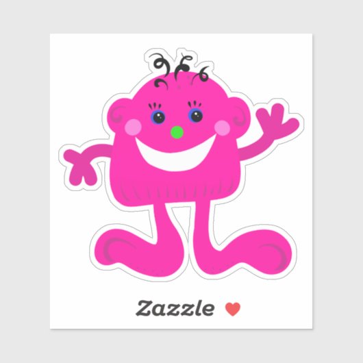 Roze Whimsical Monster 4 x 4 Sticker (Vel)