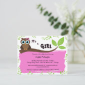 Roze Whimsical Owl Baby shower nodigt uit Kaart (Staand voorkant)