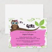 Roze Whimsical Owl Baby shower nodigt uit Kaart (Voorkant / Achterkant)
