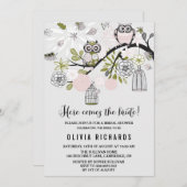 Roze Whimsical Owls Bridal Shower Invitation Kaart (Voorkant / Achterkant)