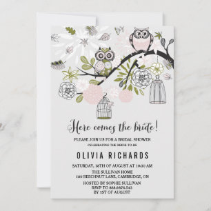 Roze Whimsical Owls Bridal Shower Invitation Kaart