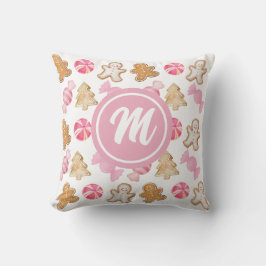 Roze Whimsical Peperkoek Patroon Monogram Kussen