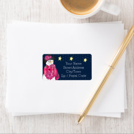 Roze Whimsical Snowman Designer Etiket