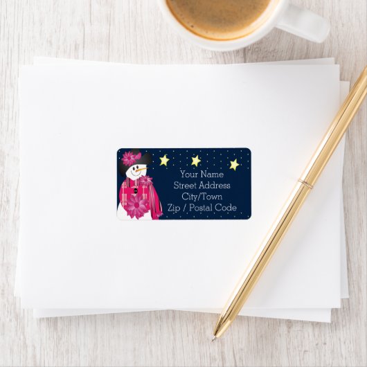 Roze Whimsical Snowman Designer Etiket (Insitu)