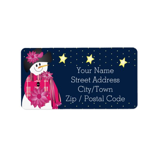 Roze Whimsical Snowman Designer Etiket (Voorkant)