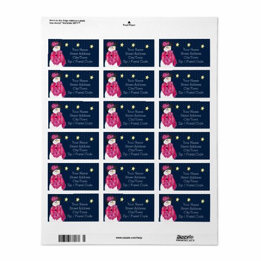 Roze Whimsical Snowman Designer Etiket (Full Sheet)