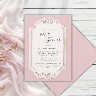 Roze Whimsical Vintage Baby Shower Kaart