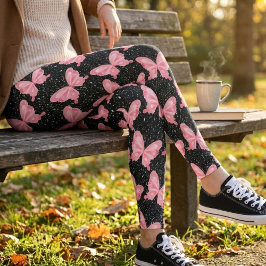 Roze Whimsical Vlinders op Zwart Leggings