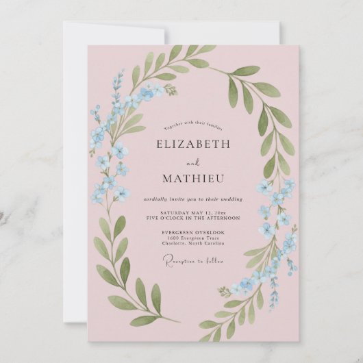 Roze Whimsical Weide Huwelijk Kaart (Voorkant)