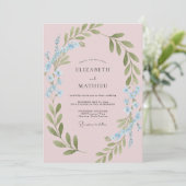 Roze Whimsical Weide Huwelijk Kaart (Staand voorkant)