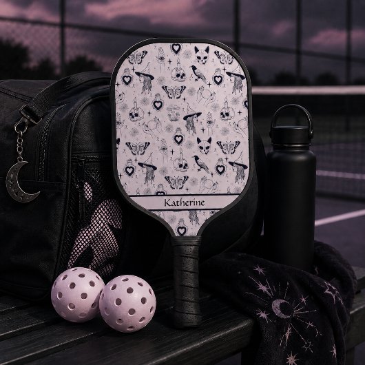 Roze Whimsigoth Hekserig Patroon Aangepaste Naam Pickleball Paddle