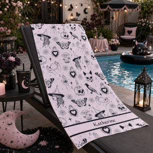 Roze Whimsigoth Hekserig Patroon Aangepaste Naam Strandlaken