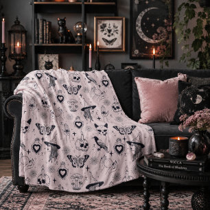 Roze Whimsigoth Hekserige Patroon Fleece Deken