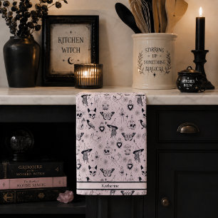 Roze Whimsigoth Hekserige Patroon Theedoek