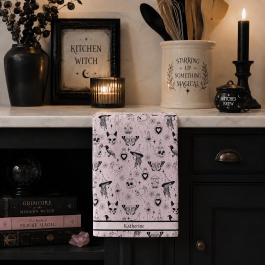 Roze Whimsigoth Hekserige Patroon Theedoek