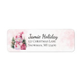 Roze Whimsische Sneeuwman Kerst Retouradres Etiket (Voorkant)