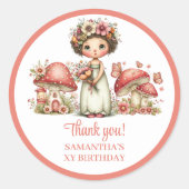 Roze Whimsy Fairy 1e Verjaardag Bedankt Stickers (Voorkant)
