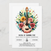 Roze Whimsy gitaar Verjaardag Kaart (Voorkant / Achterkant)