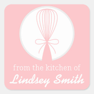 Roze Whisk Silhouet Keukenlabels Vierkante Sticker