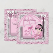  Roze White Cute Girl Baby shower Kaart (Voorkant / Achterkant)