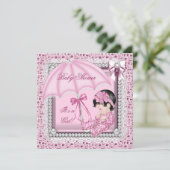  Roze White Cute Girl Baby shower Kaart (Staand voorkant)