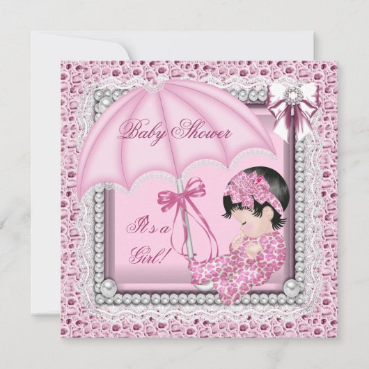  Roze White Cute Girl Baby shower Kaart (Voorkant)