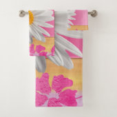 Roze White Daisy Floral Bathroom Towel sets Bad Handdoek (Insitu)