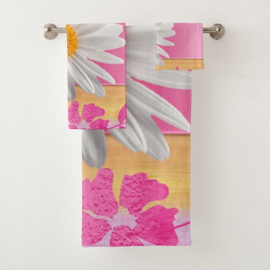 Roze White Daisy Floral Bathroom Towel sets Bad Handdoek (Insitu)