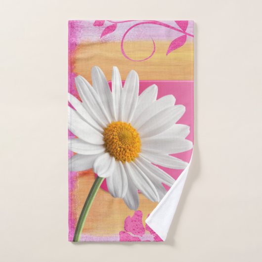 Roze White Daisy Floral Bathroom Towel sets Bad Handdoek (Handdoek)