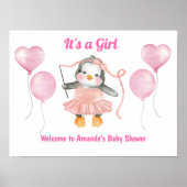 Roze White en een meisje Baby shower Penguin Welko Poster (Voorkant)