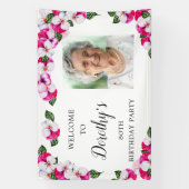 Roze White Floral 80th Birthday Welcome Spandoek (Verticaal)