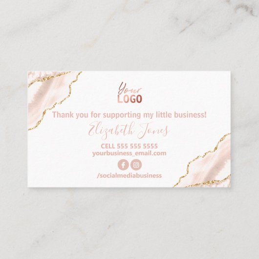 Roze White Gold Agate Hartelijk dank voor uw aanko Visitekaartje (Achterkant)