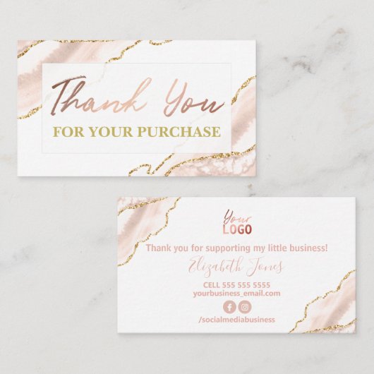 Roze White Gold Agate Hartelijk dank voor uw aanko Visitekaartje (Voorkant / Achterkant)