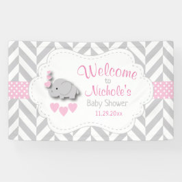 Roze, White Grey Elephant Baby shower Welkom Spandoek