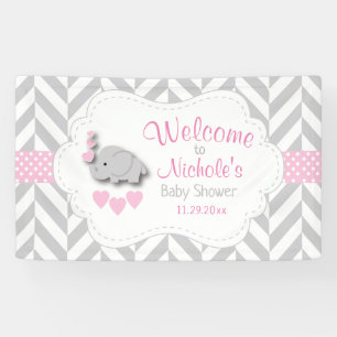 Roze, White Grey Elephant Baby shower Welkom Spandoek