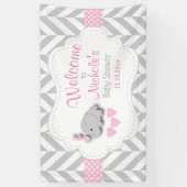 Roze, White Grey Elephant Baby shower Welkom Spandoek (Verticaal)