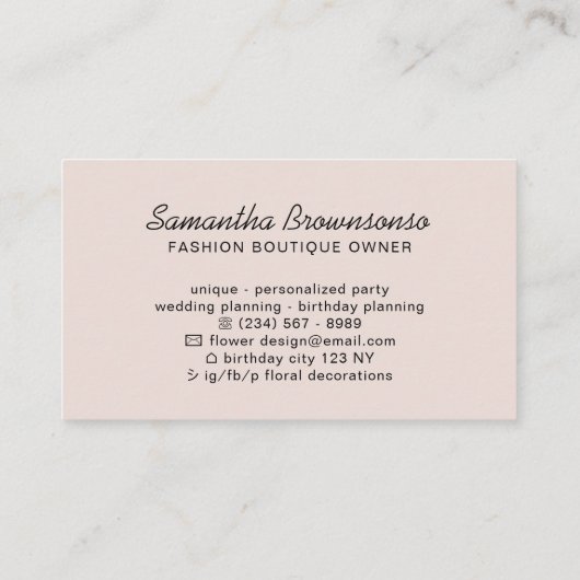 Roze White Hanger Mode Stylist Visitekaartje (Achterkant)