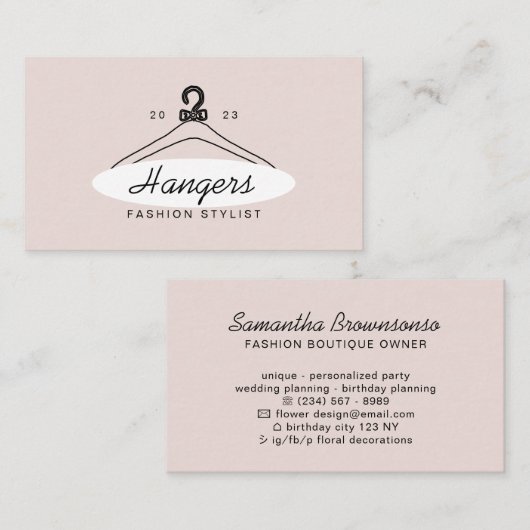 Roze White Hanger Mode Stylist Visitekaartje (Voorkant / Achterkant)