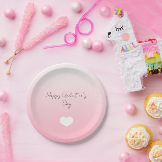 Roze White Heart Happy Galentine's Day Custom Papieren Bordje (Feest)