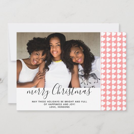 Roze White Heart Merry-kerstfotokaart (Voorkant)