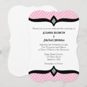 Roze White Herringbone Wedding Invitation Kaart (Voorkant / Achterkant)