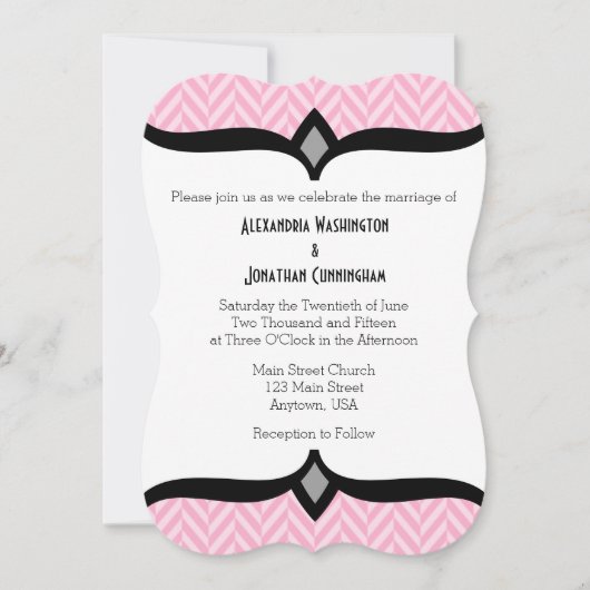 Roze White Herringbone Wedding Invitation Kaart (Voorkant)