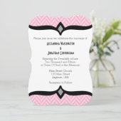 Roze White Herringbone Wedding Invitation Kaart (Staand voorkant)