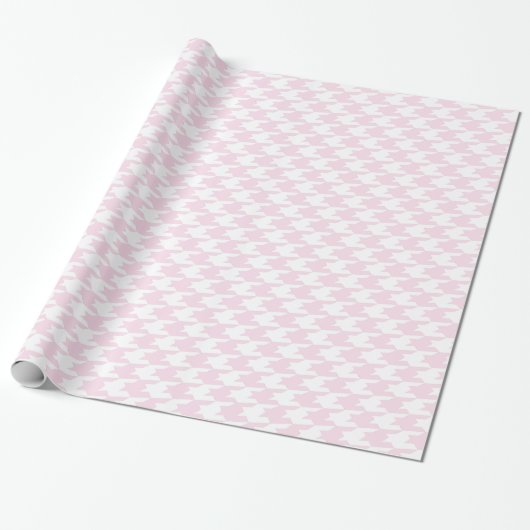 Roze & White Houndstooth Patroon Cadeaupapier (Uitgerold)