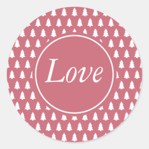 Roze White Love-kerstboomstructuur Ronde Sticker