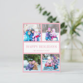 Roze White Multi Photo Kerstfeestay Greep Briefkaart (Staand voorkant)